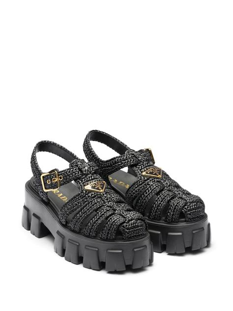 prada raffia sandal|Prada diagram platform sandal.